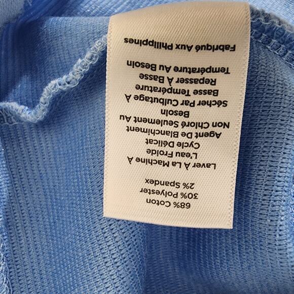 Talbots Womens High Neck Button Shoulder Top Medium Light Blue Ribbed Sleeveless - Picture 9 of 10